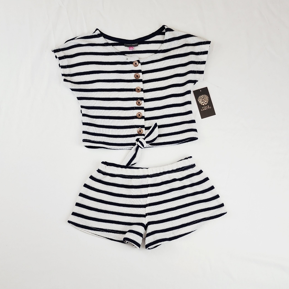 Vince Camuto Navy and White Striped Knit Set
